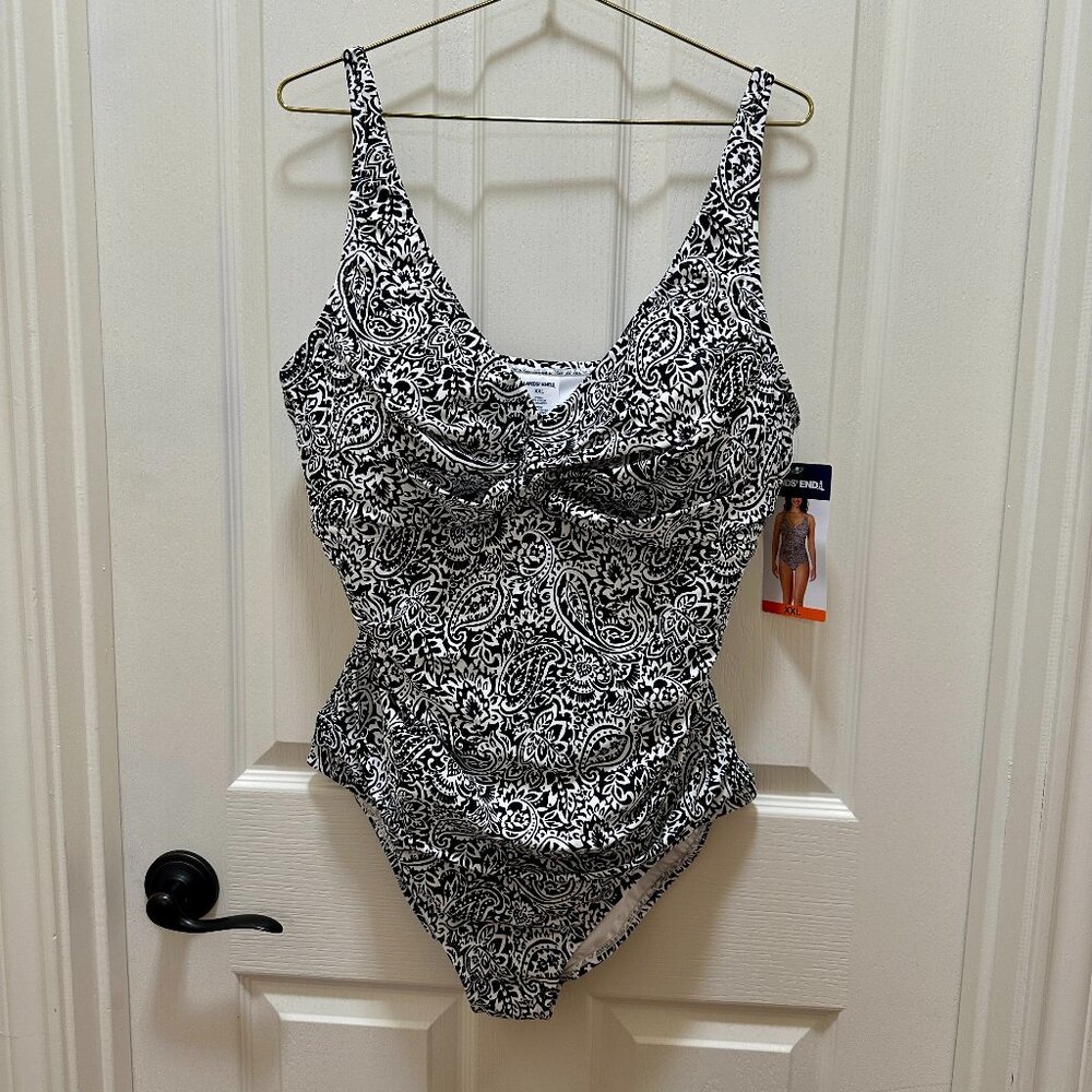 Lands' End Women's One Piece Swimsuit Size XXL Paisley Printed UPF 50 Beach NEW